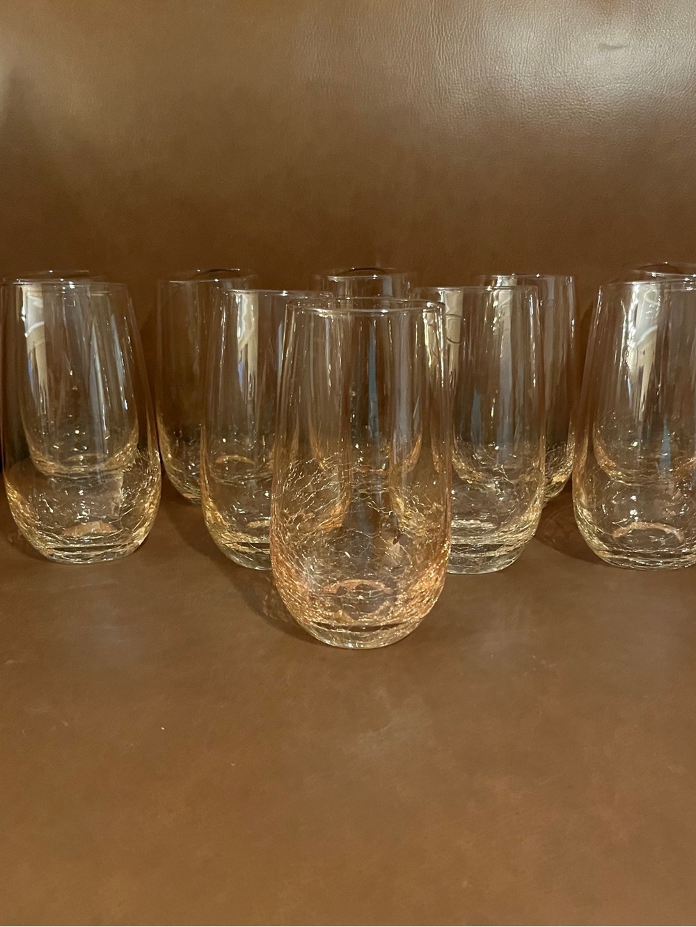 Pier 1 Amber Crackle (Golden Luster) Glass Tumblers - Set of 10